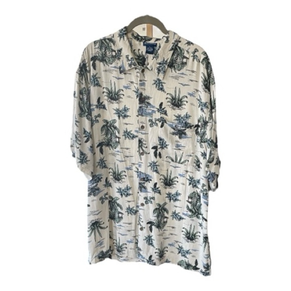 ♥️High Sierra♥️Mens Hawaiian, button down Shirt in Cream and Green Size (L)